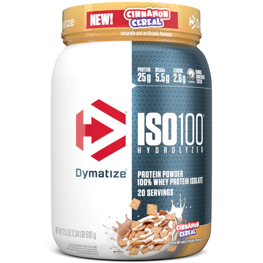 Dymatize ISO100 Polvo de Proteína Hidrolizada 100% Aislado de Suero Cereal de Canela 20 Porciones Sin Gluten