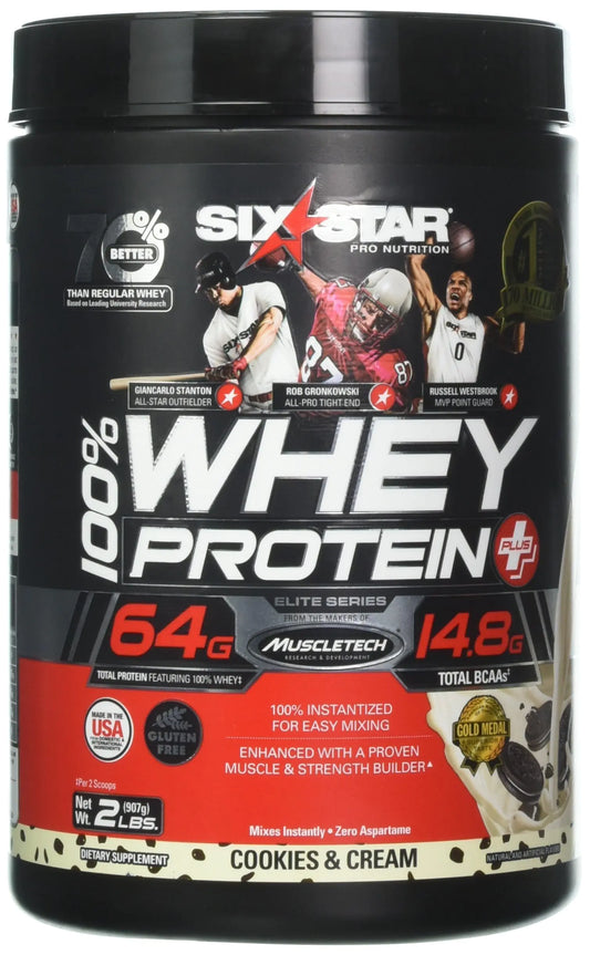 Proteína de Suero en Polvo | Six Star Whey Protein Plus | Aislado de Proteína de Suero y Péptidos | Proteína Magra en Polvo para Ganar Músculo | Constructor de Músculos para Hombres y Mujeres | Cookies and Cream 2 lbs (El Empaque Puede Variar)